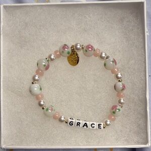 Little Words Project Grace Beaded Bracelet with Pink and White Beads